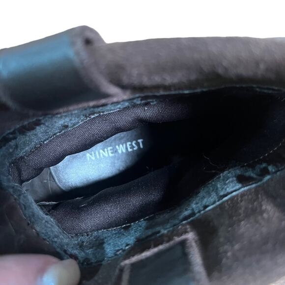 Nine West Brown Suede Leather Fold Over Buckle Heeled Boot Size 7 - Picture 6 of 8